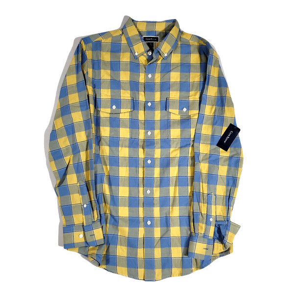 Club Room Tac Plaid Double Faced Woven Shirt Mens Medium Maize‎ Gold - Picture 1 of 5
